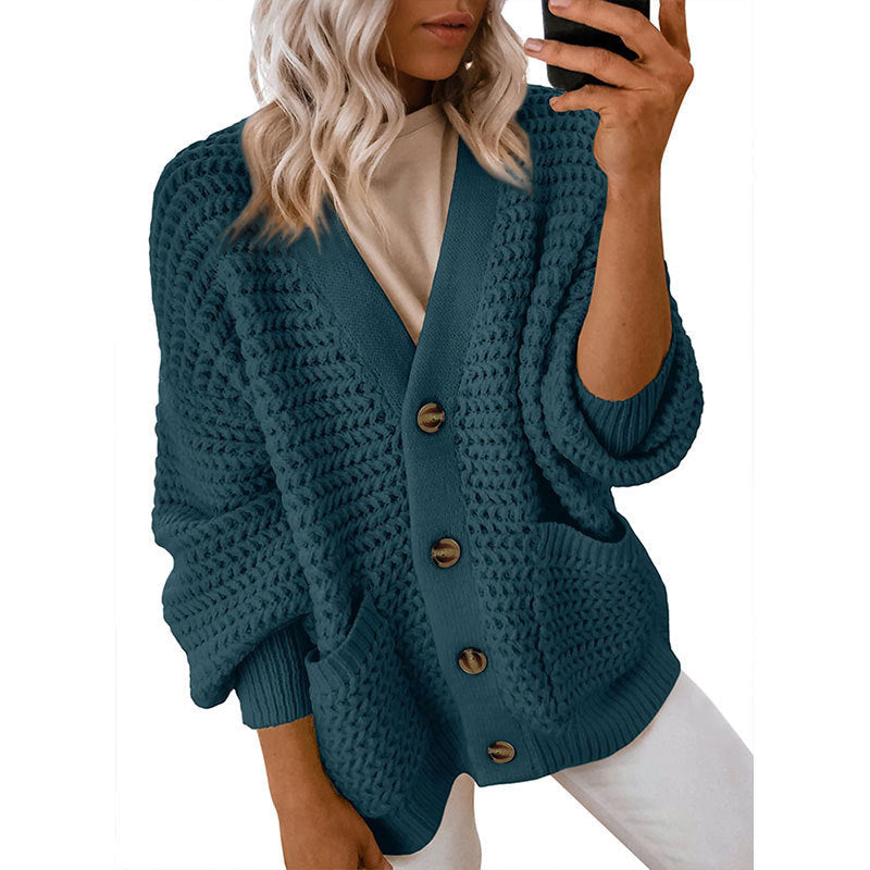 Damen Strickjacke Dickstrick Knopfverschluss Beige
