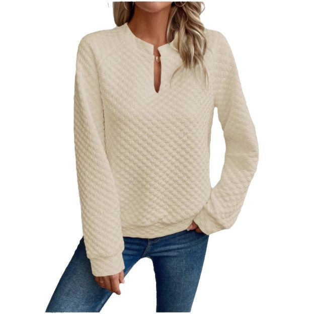 Damen Sweatshirt Strukturiertes Steppdesign Modischer Ausschnitt