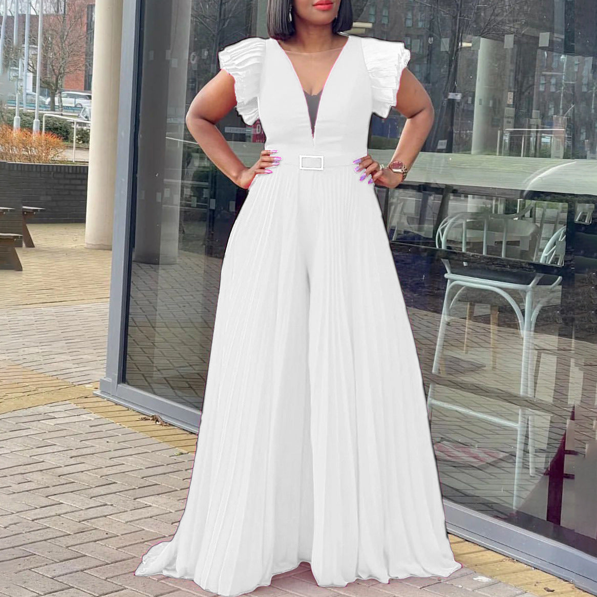 Damen Jumpsuit Rüschen Plissee Norvielle