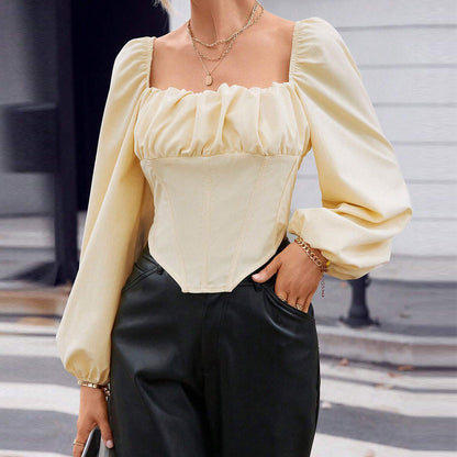 Damen Spitzenbluse Puffärmel Taillierte Silhouette