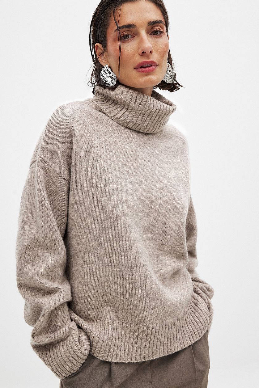 Damen Rollkragenpullover Feines Strickmaterial Beige