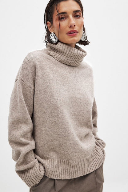 Damen Rollkragenpullover Feines Strickmaterial Beige