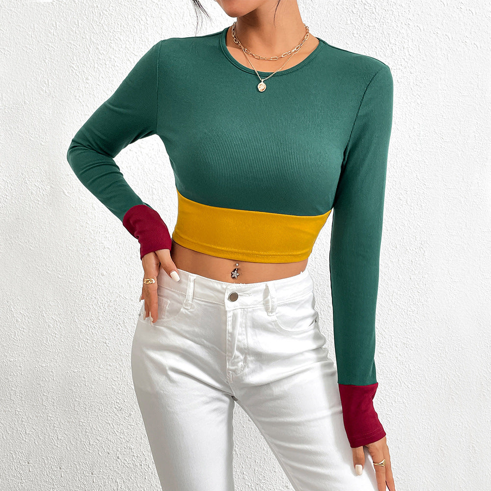 Damen Langarm Crop- Farbblock Norvielle