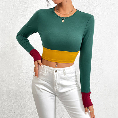 Damen Langarm Crop- Farbblock Norvielle
