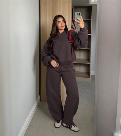 Damen Cropped Sweatshirt Set mit weiten Jogginghosen Norvielle
