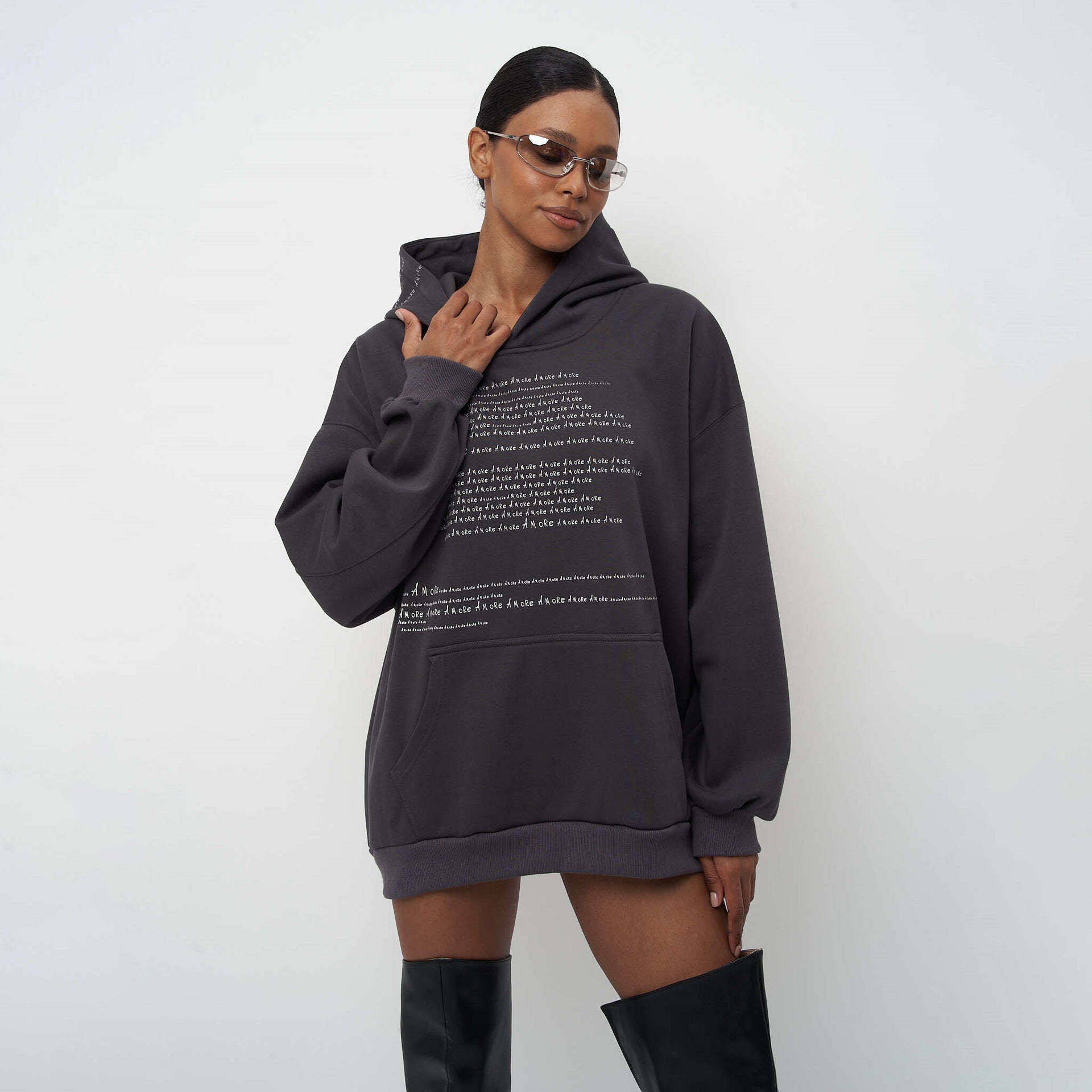 Damen Oversized Hoodie Norvielle Moderner Schriftzug - Norvielle