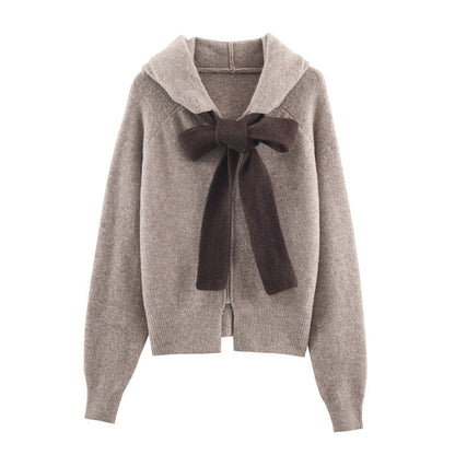 Damen Strickpullover Mit Kapuze Dekoratives Bindeband Norvielle