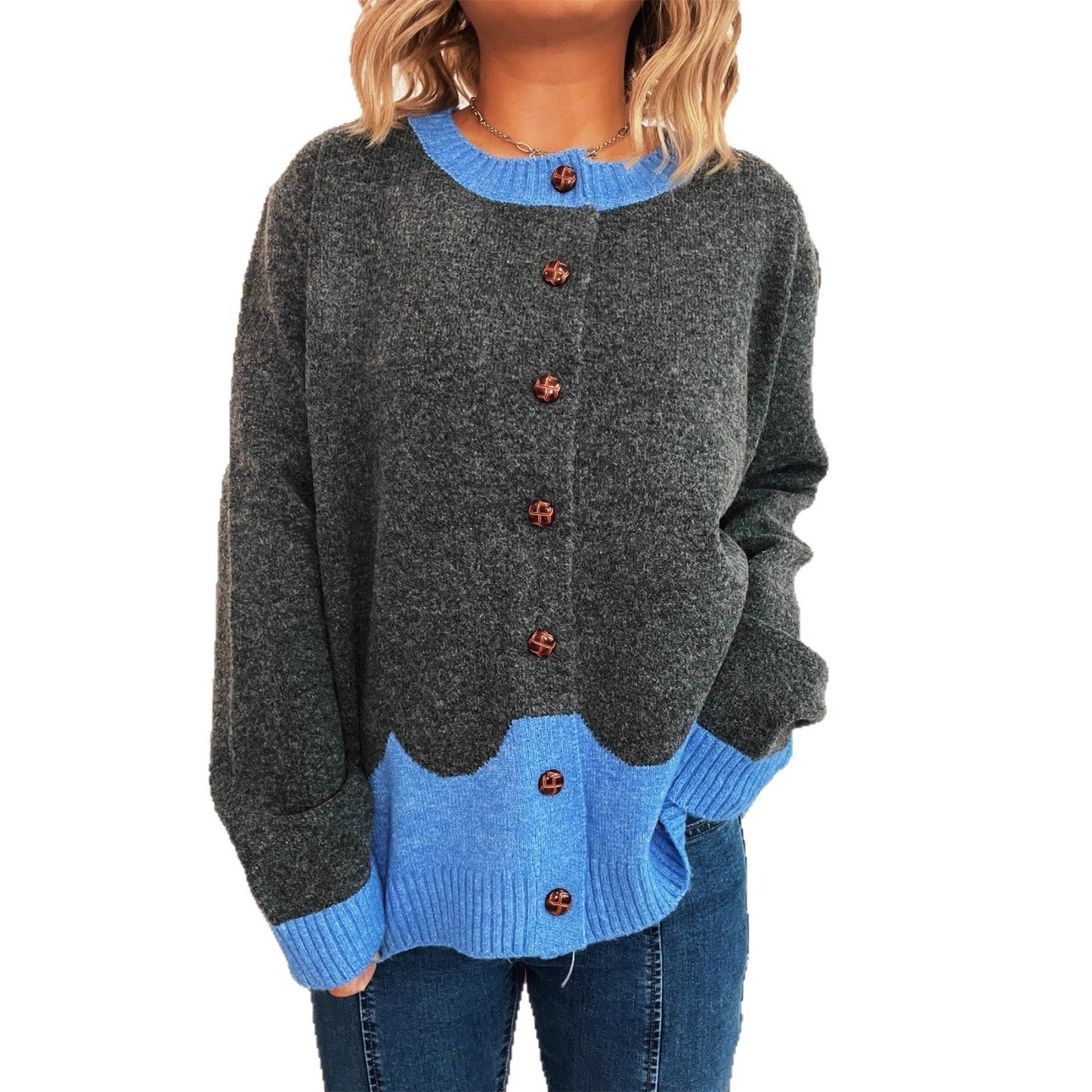 Damen Strickjacke Kuschelig Kontrastbündchen Norvielle
