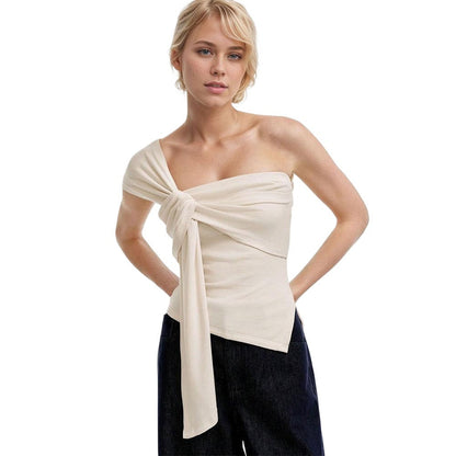 Damen Wickeltop Asymmetrisch Bindebänder Elegantes Design