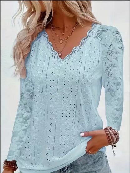 Damen Oberteil Spitzenbesatz V-Ausschnitt Elegantes Design