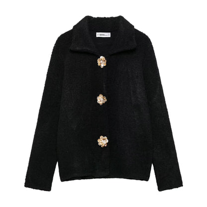 Damen Fleecejacke Kuschelig Knopfleiste Norvielle