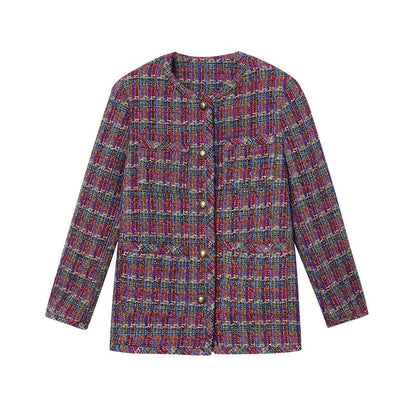 Damen Tweedjacke Klassisch Dekorative Knöpfe