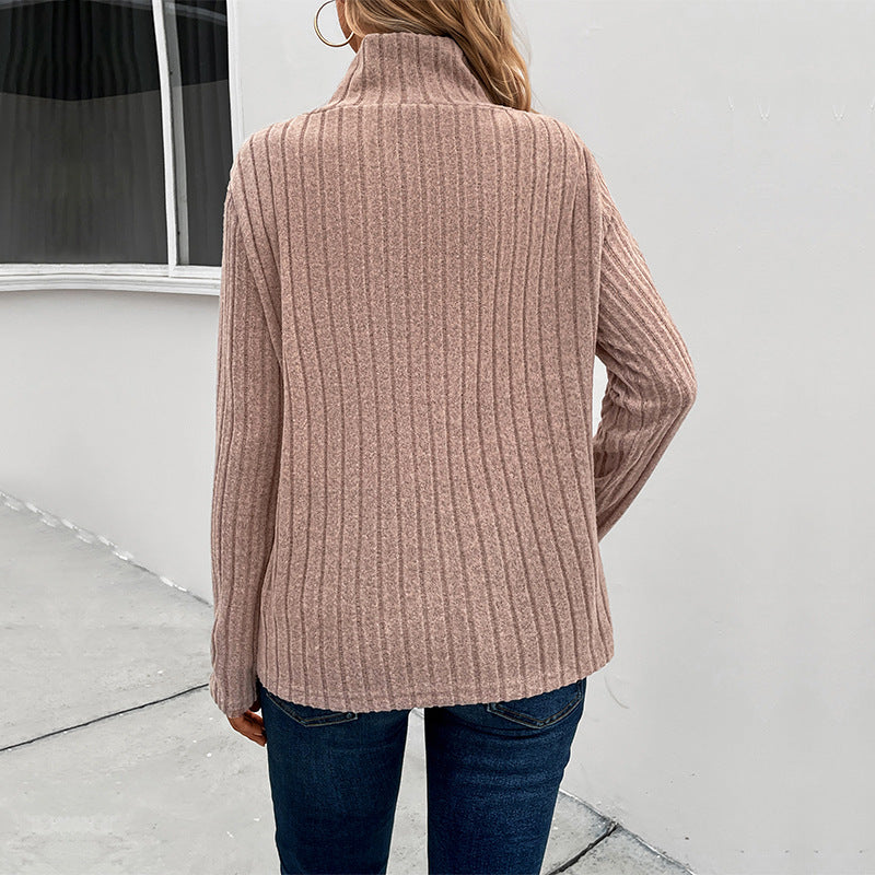 Damen Strickpullover Hochkragen Knopfdetails Norvielle