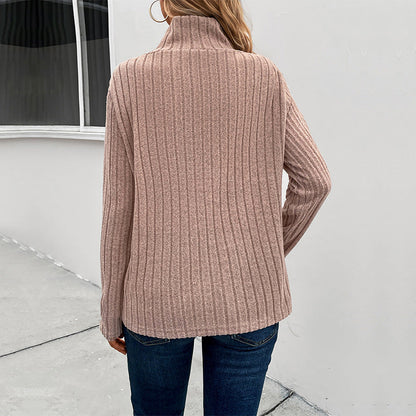 Damen Strickpullover Hochkragen Knopfdetails Norvielle