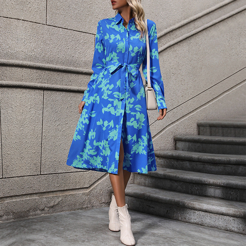 Damen Hemdblusenkleid mit Blumenmuster und bindbarem Gürtel Norvielle