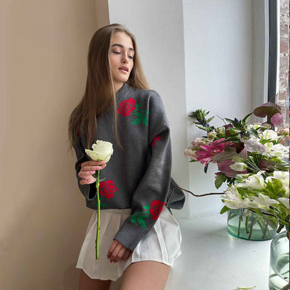 Damen Strickpullover Floralmuster Locker Norvielle