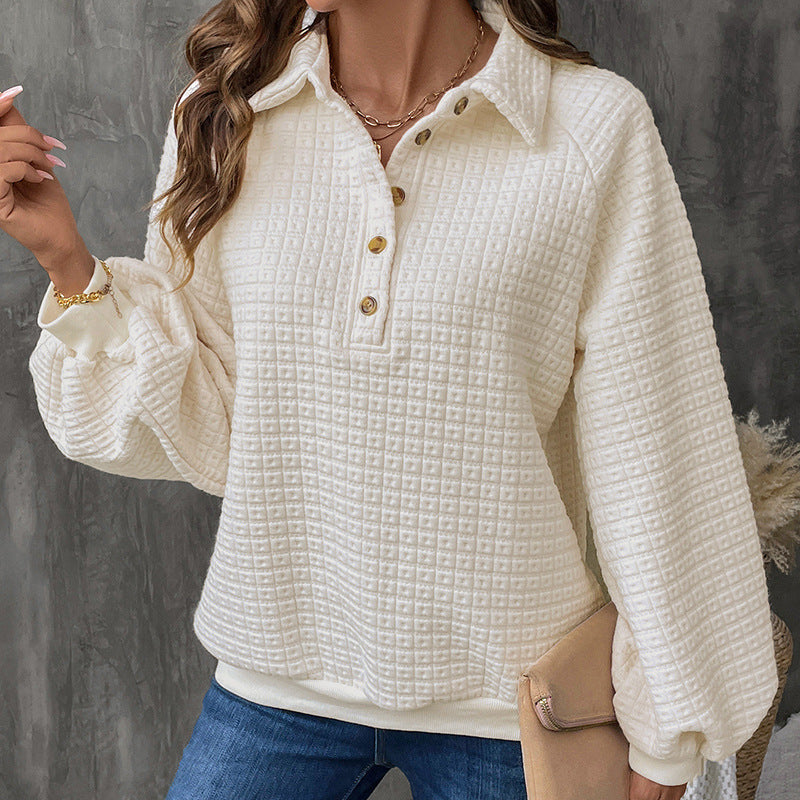 Damen Overshirt mit Knöpfen Strukturiertes Waffelmuster Beige - Norvielle