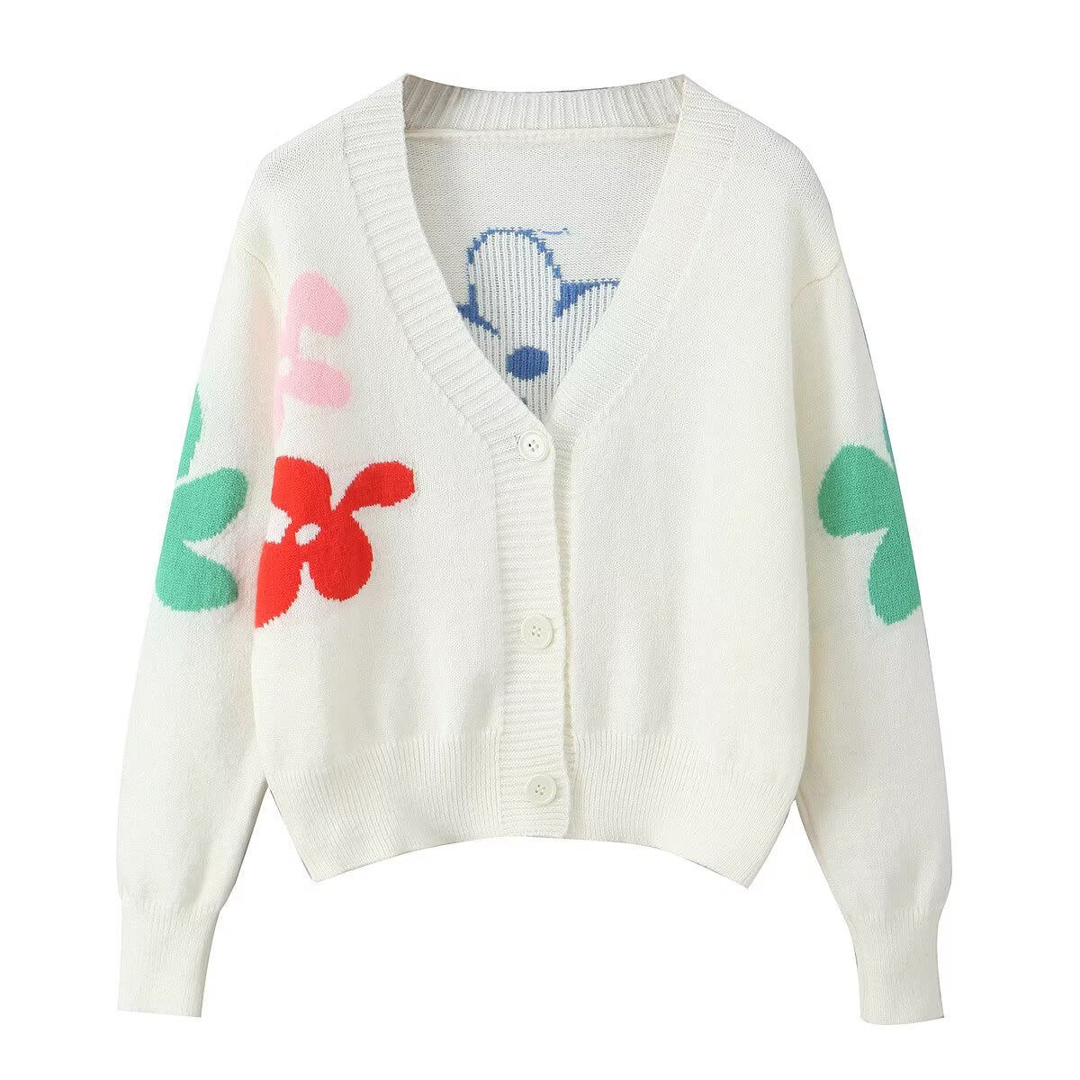 Damen Strickcardigan Bunt Blumenmuster