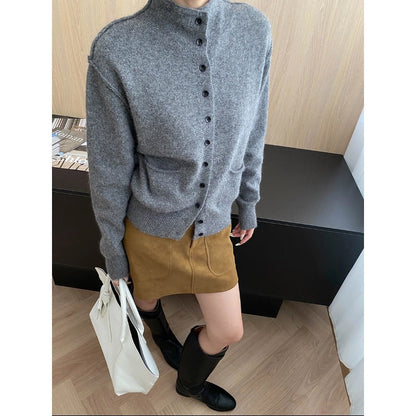 Damen Strickjacke Kuschelig Mit Taschen Knopfverschluss Beige - Norvielle