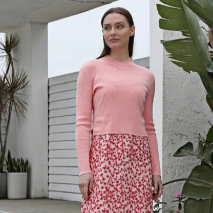 Damen Pullover Maxirock Set Floralmuster