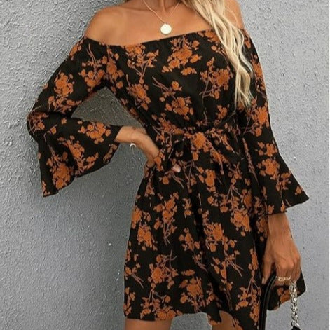 Damen Off-Shoulder-Kleid Bunt Muster
