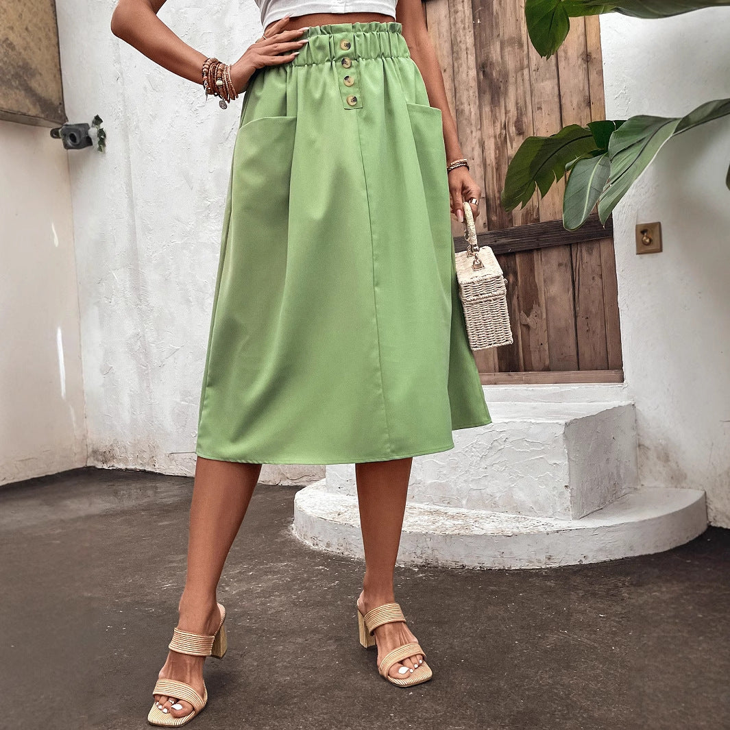 Damen A-Linie Midi-Rock Elastisch Mit Knopfverschluss