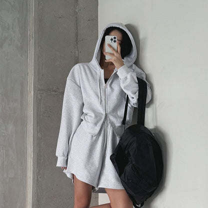 Damen Sportliches Loungewear-Set Kapuzenjacke Shorts