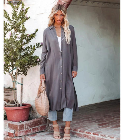 Damen Hemdblusenkleid mit Knöpfen und Seitenschlitz