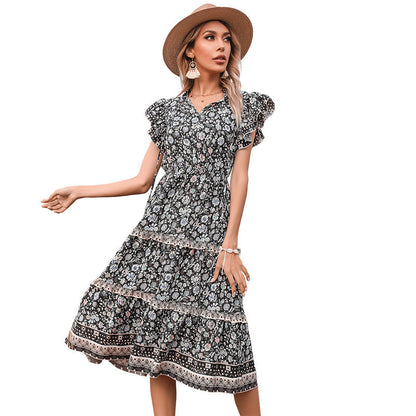 Damen Sommerkleid mit Rüschendetails und Blumenmuster