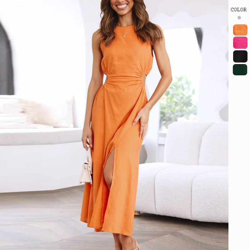 Damen Midikleid Hochgeschlitzt Raffung Norvielle - Norvielle