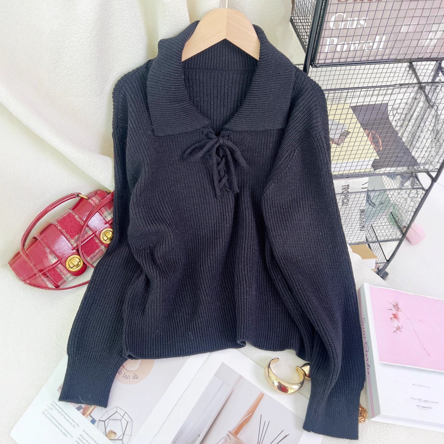 Damen Pullover Polokragen Kordelzug Norvielle