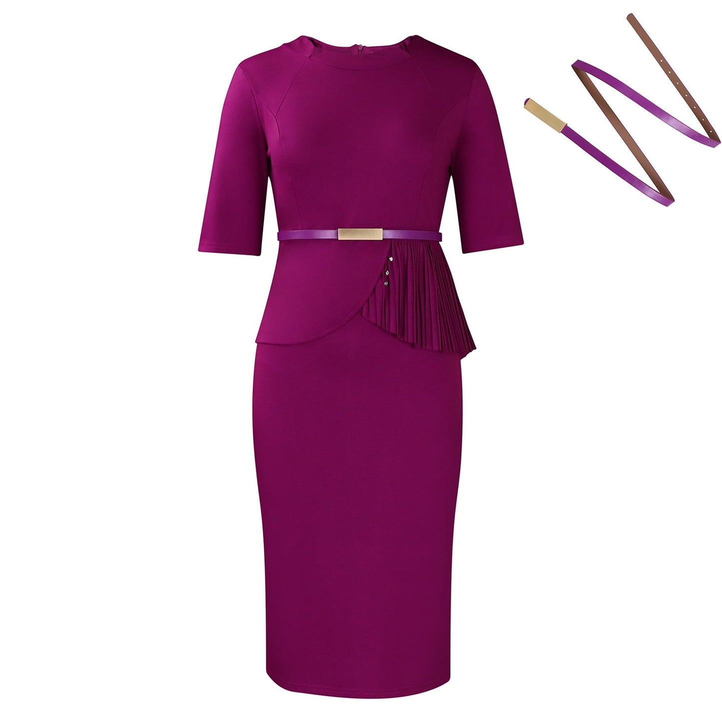 Damen Midi-Kleid Drapiert Vorderseite Abnehmbarer Gürtel Norvielle