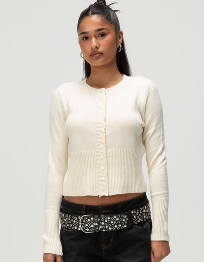 Damen Strickjacke Kontrastknöpfe Norvielle
