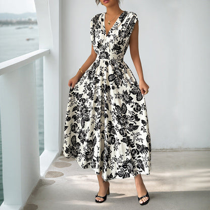 Damen Maxikleid Floralmuster Taillengürtel