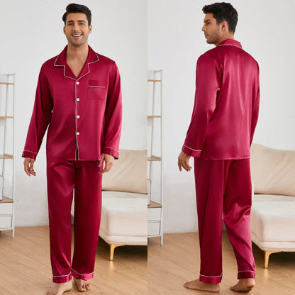 Herren Satin Schlafanzug-Set Klassischer Kragen Elegante