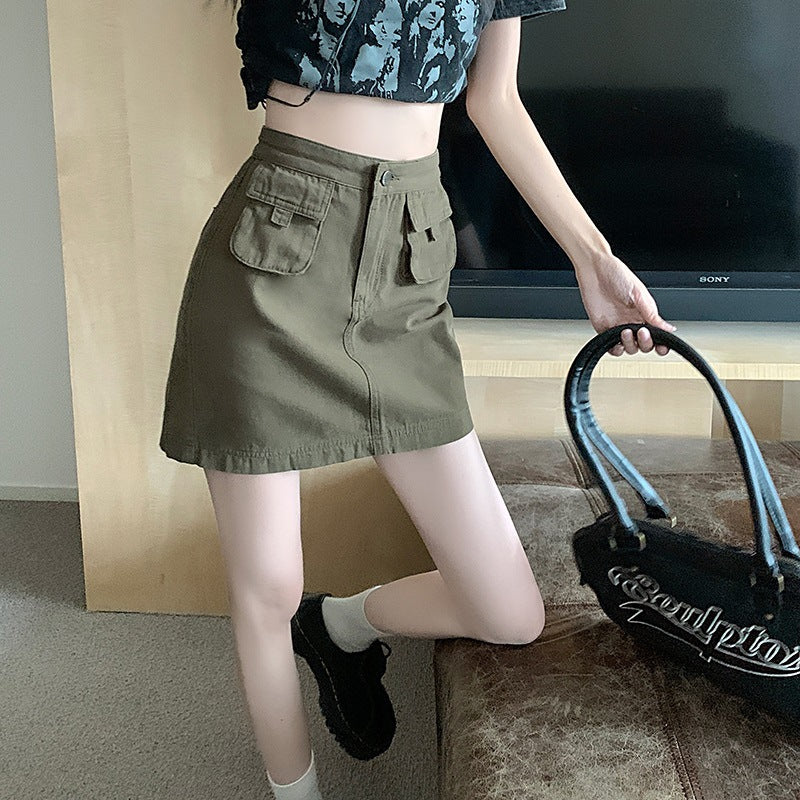 Damen Cargo-Rock Utility-Stil mit Taschen Beige