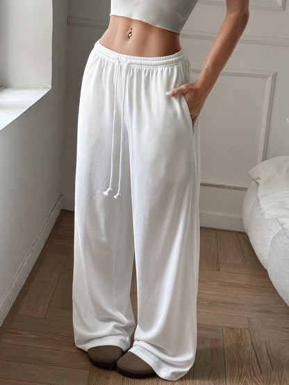 Damen Palazzo-Hose Elastischer Bund Praktische Seitentaschen Beige