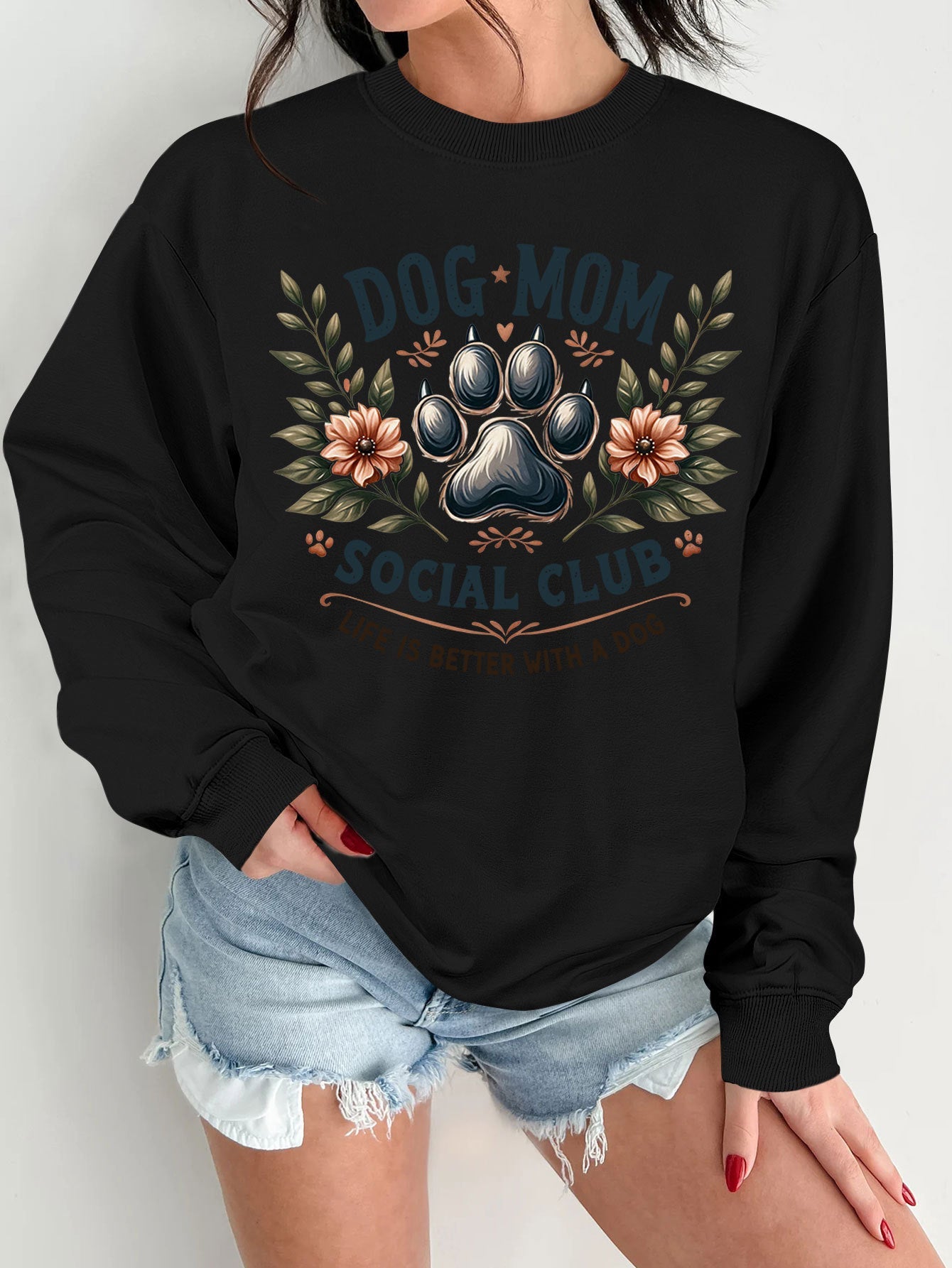 Damen Sweatshirt Hundemotiv Aufdruck Norvielle
