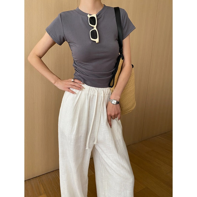 Damen T-Shirt Figurbetont Norvielle Raffungselemente