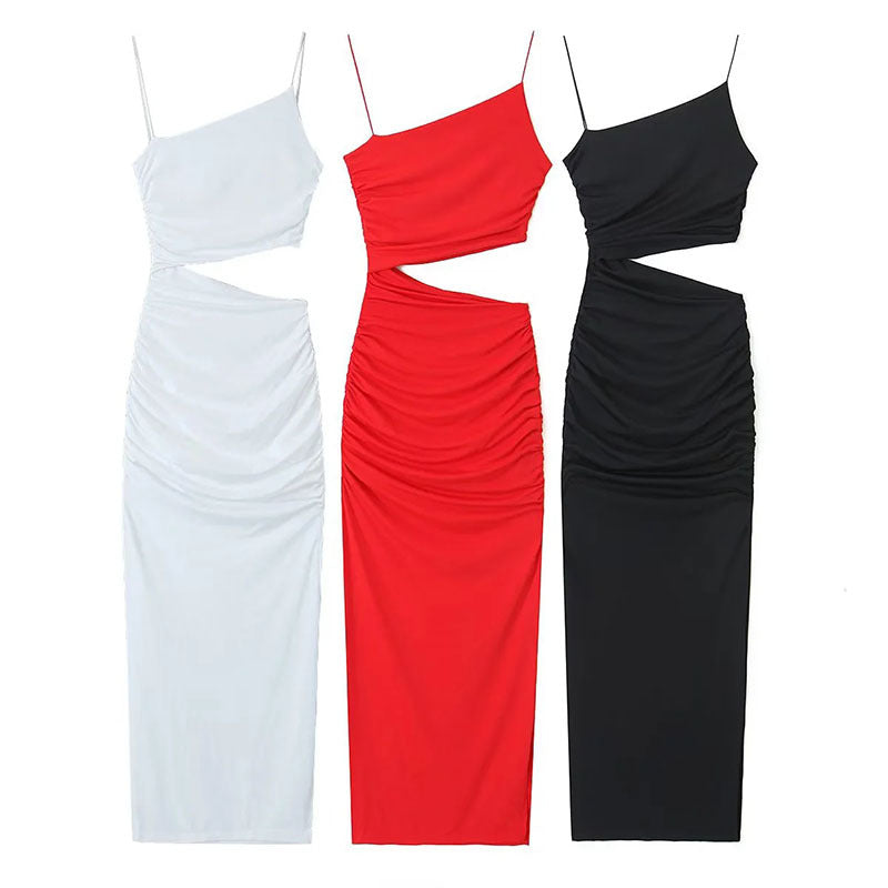 Damen Maxikleid Asymmetrisch Raffung Cut-Out