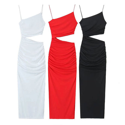 Damen Maxikleid Asymmetrisch Raffung Cut-Out