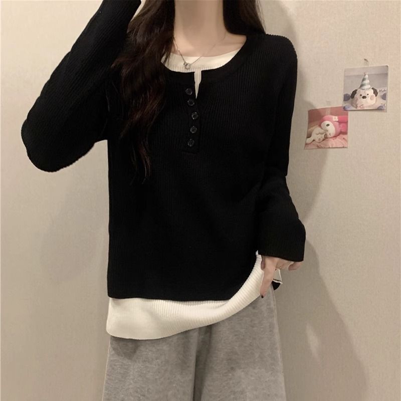 Damen Langarm-Pullover mit Knopfleiste Norvielle