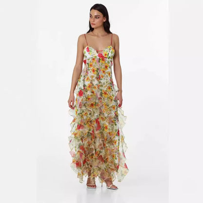 Damen Langarmkleid Florales Design Rüschen Norvielle