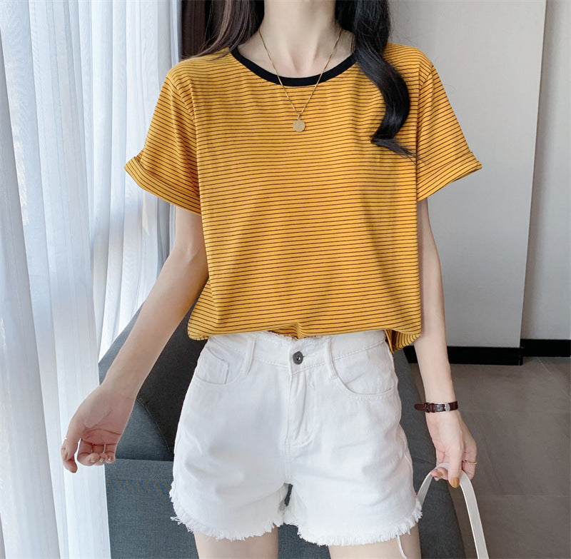 Damen T-Shirt Streifen Rundhals Bequem