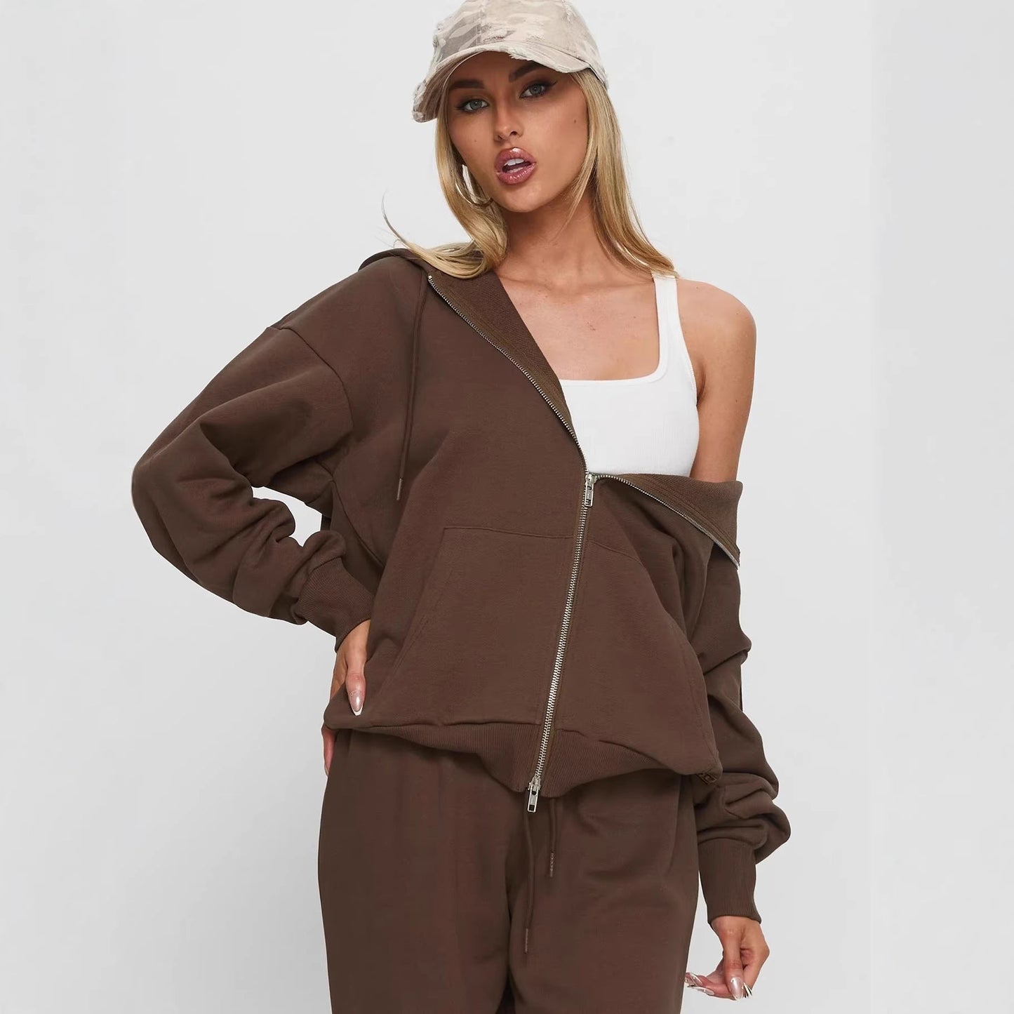 Damen Lounge-Set Baumwolle Entspannter Schnitt Beige