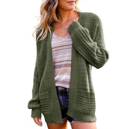 Damen Strickjacke Offen Vorne Strukturiert Beige