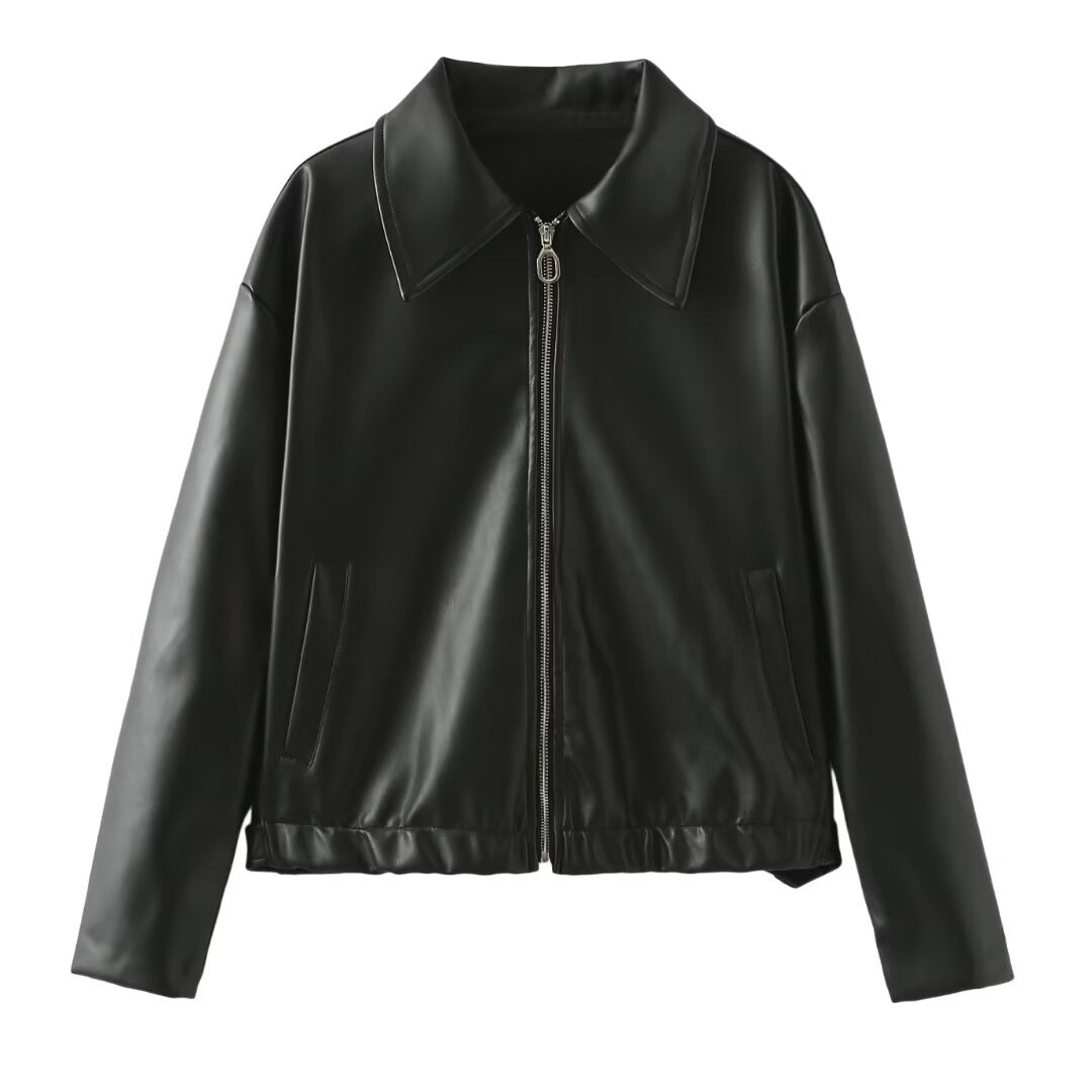 Damen Kunstlederjacke mit Kragen