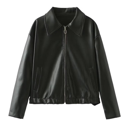 Damen Kunstlederjacke mit Kragen