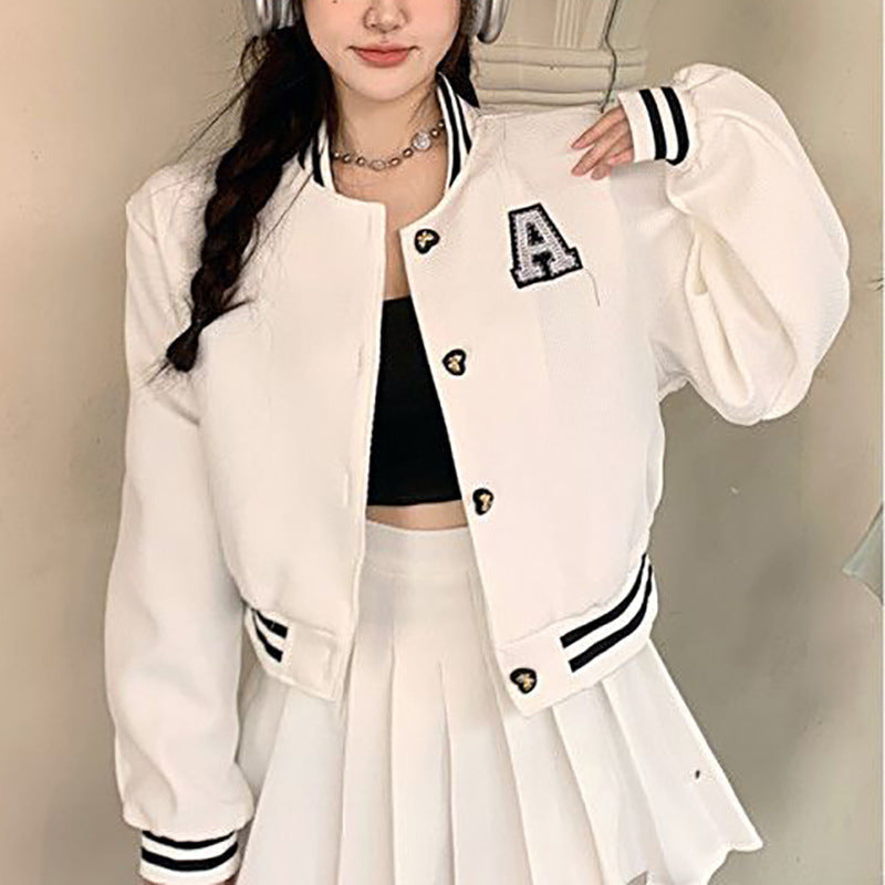 Damen Collegejacke Gestickt Emblem Kontrast Aufnäher Norvielle
