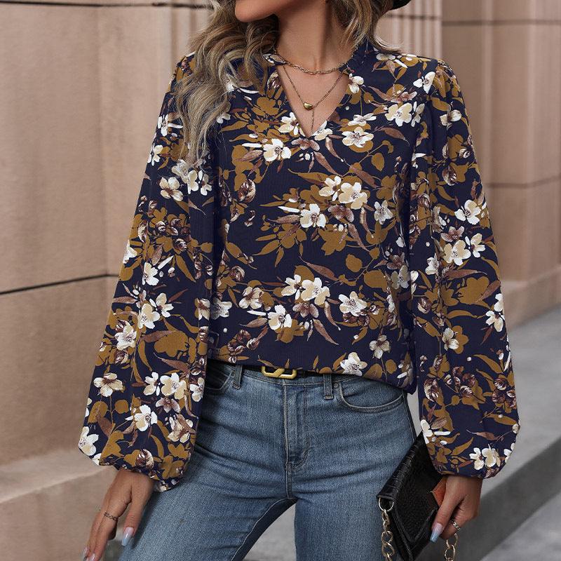 Damen Bluse Floralmuster Weite Ärmel Norvielle - Norvielle